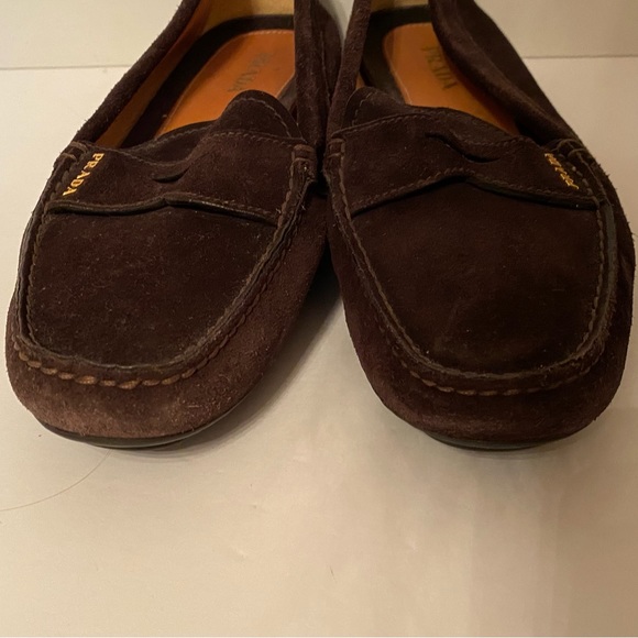 PRADA SHOES LOAFERS FLATS BROWN SUEDE LEATHER RUBBER SOLE ITALY SIZE 41 10.5 - Picture 7 of 13
